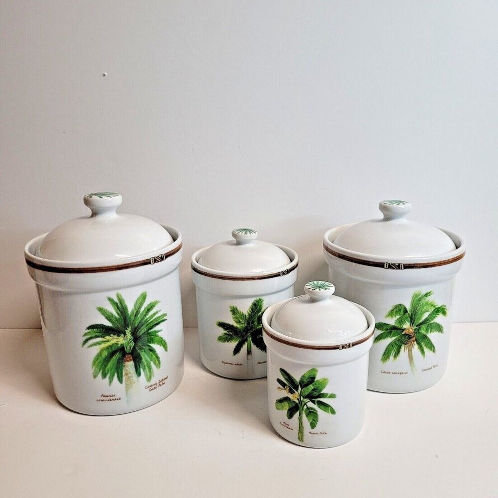 Florida Marketplace 4 Piece Palm Island Ceramic Kitchen Cannister Set Vintage